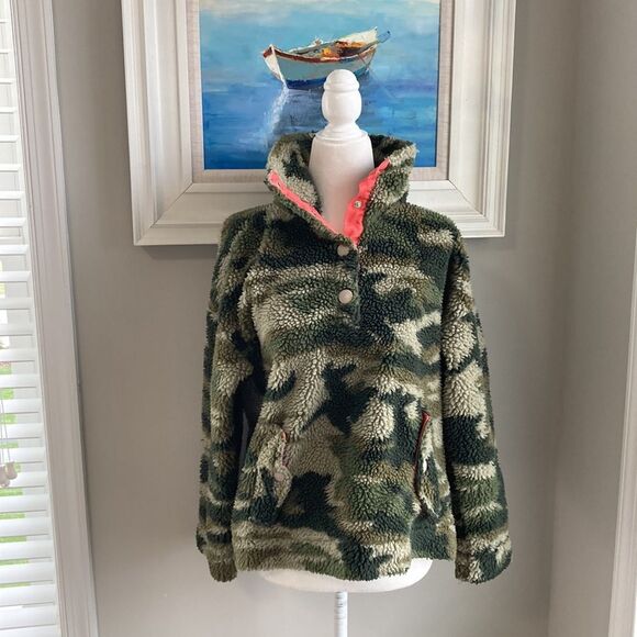 Jcrew Vintage Camo Sherpa Snap Pullover Button Fleece Jacket xs - Picture 4 of 13
